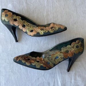 **SOLD Thierry Mugler Paris vintage denim/leather heels